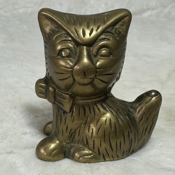 Vintage Other - Vintage Solid Brass Kitty Kitten Cat Paperweight Figurine 1970's shelf sitter